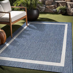 Bordered Outdoor Rug 9x12 Washable Outside Carpet for Indoor Patio Porch Waterproof Easy Cleaning Non Shedding Area Rugs Blue 9 x 12