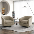Swivel Barrel Accent Chair, Modern Round Linen Arm Chair for Living Room, Bedroom, Comfy Club Reading Chairs for Adults, Linen Fabric, Light Brown, Set of 2