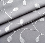 MIUCO Floral Embroidery Semi Sheer Curtains Faux Linen Grommet Curtains for Bedroom 52 x 63 Inch 2 Panels, Grey