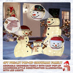 4FT Pop-Up Snowman Family, Pre-Lit Holiday Decoration Sign with 270 LED Lights, Customized Placement Holiday Display for Indoor, Outdoor