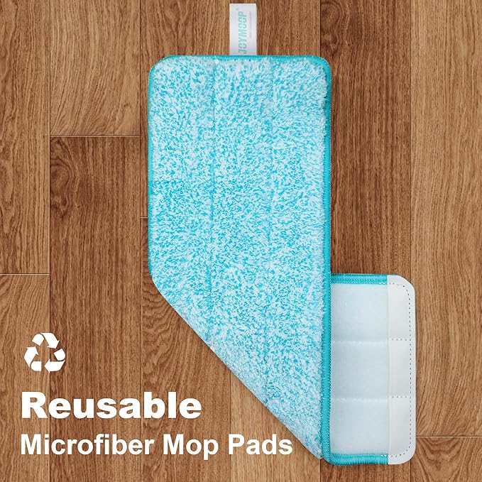 JOYMOOP Mop and Bucket Set with Wringer, with 3 Reusable Microfiber Mop Pads, Mops for Floor Cleaning and Wall Cleaning, Hands-Free Flat Mop for Home Use - Grey+Cyan Blue