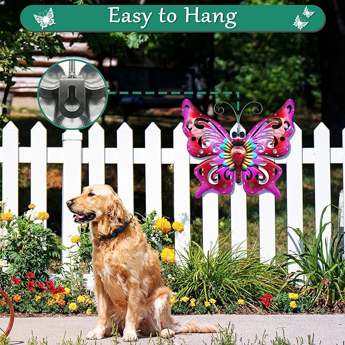 Solar Garden Light, Metal Butterfly Wall Art, 19" Large Hanging Decor for Garden Patio Fences Porch Yard Art Outdoor Wall Decor, Weatherproof Decorative Lighting, Housewarming Wedding Birthday Gift