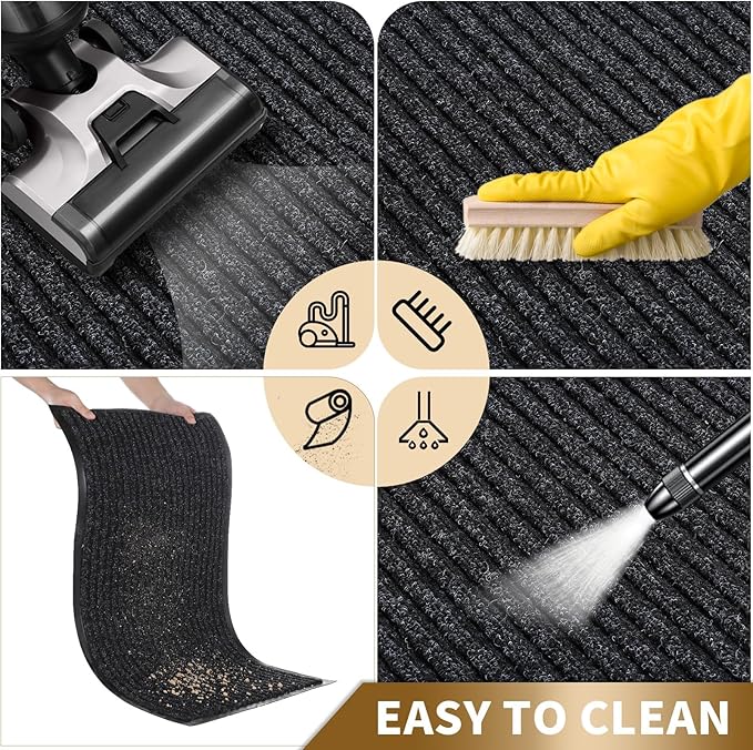 Yimobra Front Door Mat Outdoor Indoor Entrance, 100% Waterproof All-Season All Weather Doormat, Welcome Matt Outside Entry, Non Slip, Low Profile, Heavy Duty Patio Porch Floor Mat,29.5 x 17,Black Grey