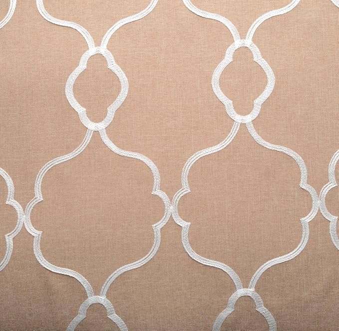 MIUCO Moroccan Embroidery Semi Sheers Curtain Faux Linen Grommet Window Curtains for Office 52 x 95 Inch 2 Panels, Taupe