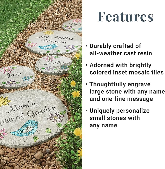 Let's Make Memories Personalized Mosaic Garden Stone - for Grandma, Mom - Large Stone - Personalize Message
