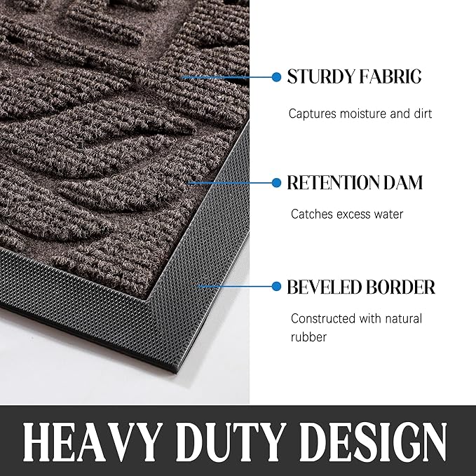 Yimobra Welcome Front Door Mat Outdoor, Heavy Duty Sturdy Non Slip Doormats, Rubber Backing, Low-Profile Entrance Rugs, Absorbent Resist Dirt, Easy Clean Patio Garage Floor Mats, 47X24 Inch, Brown
