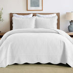 MarCielo 3-Piece Christmas Quilt 100% Cotton Oversized Bedspread Lightweight Coverlet Embroidery Christmas Tree Pattern Bedding Set (TC Bright White, Oversized Queen (100"x106"))