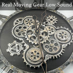 24 Inch Moving Gear Wall Clock, Oversized Wall Clocks, Clock Living Room Decor, Solid Wood Frame, Battery Operated, Large Wall Clock with Steampunk Industrial for Fireplace(Black)