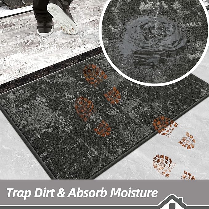 BEQHAUSE Dirt Trapper Door Mat 24"x36" Non-Slip Door Mats Washable Entryway Rugs Stain Resistant Doormat Absorbent Welcome Floor Mat for Front Back Door, Muddy Wet Shoes & Paws,Dark Grey