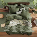 Monbix Full Size Comforter Set, Olive Green Bedding Comforter for Full Size Bed Set Reversible, Bedding Sets Full 7 Pieces, Cationic Dyeing Bed in a Bag with Comforter, Sheets, Pillowcases & Shams