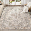 Washable Area Rugs for Living Room - 9x12 Neutral Vintage Distressed Floral Farmhouse Boho Large Soft Floor Rug Indoor Non Slip Carpet for Bedroom Dining Room Office - Brown/Multi