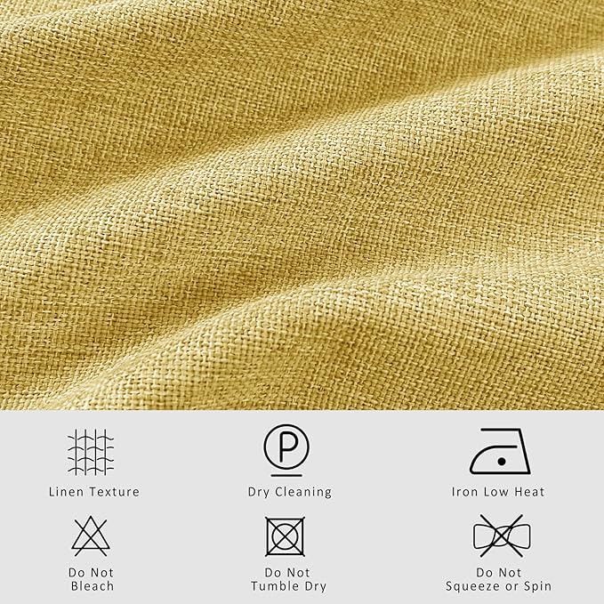 Macochico 120”Wx102”L 100% Blackout Linen Curtains Pinch Pleated Thermal Panels for Sliding Door Bedroom Living Room Farmhouse Shabby Chic Yellow Burlap Curtains with Tieback 1 Panel
