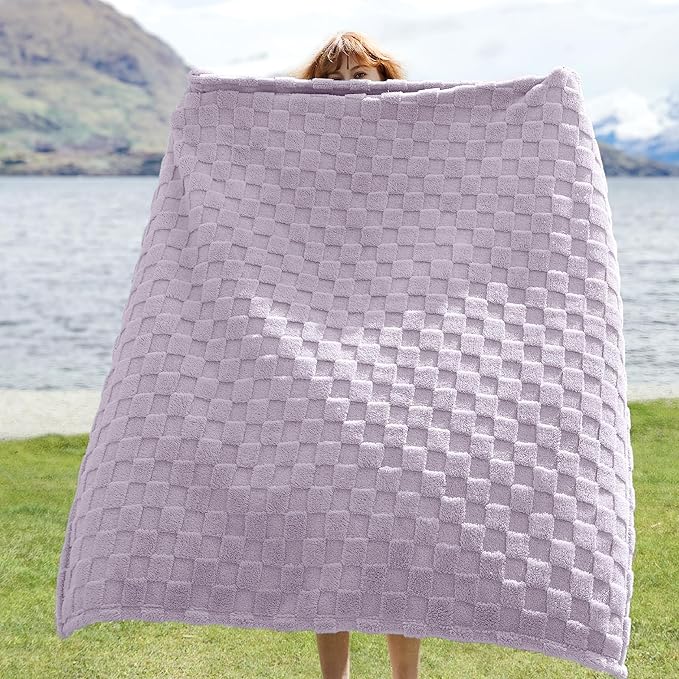 Bedsure GentleSoft Lavender Fog Throw Blanket for Couch - Checkered Fleece Blankets Gifts for Women Men Girls, Cute Soft Cozy Throw for Bedroom Home Decor Gifts, 50x60 Inches