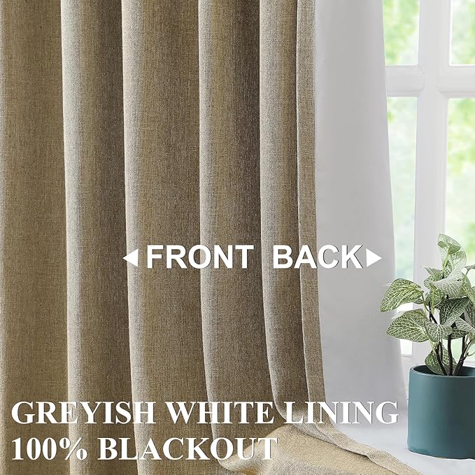 Vision Home Brown Pinch Pleated Full Blackout Curtains Linen Blended 60" Wide Thermal Insulated Window Panels 90 inch for Bedroom Living Room Darkening Pleat Drapes with Hooks Back Tab 60" Wx90 Lx1