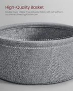 VASAGLE Side Table with Charging Station, Round End Table with Fabric Basket, Nightstand with Power Outlets, USB Ports, for Living Room, Bedroom, Modern, Ebony Black and Slate Gray ULET228B01