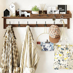 AMBIRD Coat Rack Wall Mount, 35 inch Large Wall Hooks with Shelf, Entryway Shelf with 7 Dual Coat Hooks 4 Key Hooks Mail Organizer, Wooden Coat Hanger and Key Holder Wall Mount