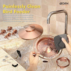 iBorn Bird Feeders for Outdoors, 2LB Metal Bird Feeders 17cm Large Roof &Tray, 4 Feeding Ports, Brushed Copper Finishing