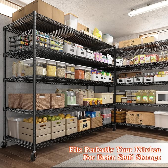 REIBII Storage Shelves 3200 LBS Capacity Wire Shelving with Wheels Heavy Duty Metal Shelf for Warehouses, Garage,Kitchens, School,Commercial Shelf, 73" H X 60" W X 18" D, 2 Pack