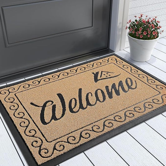 Yimobra Welcome Mat Outdoor Indoor, Waterproof Heavy Duty Front Door Mat Outside Entrance, Extra Sturdy Non-Slip Doormat, Low Profile, Dirt Trapping, 36x24 Inches, Yellow