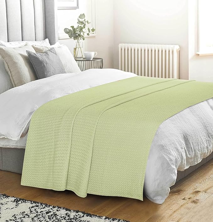 BELIZZI HOME 100% Cotton Bed Blanket, Breathable Bed Blanket Full Queen Size, Cotton Thermal Blankets Full Queen, Perfect for Layering Any Bed for All Season, Sage Green