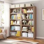 70 in Tall Bookcase, White Bookshelf Open Storage 5-Tier Shelves, 33 inch Wide Floor Standing Indoor Furniture, Book Cases for Home School Library Office Bedroom Kids, Oak 5 Tiers