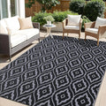 OLANLY Outdoor Rug 8x10 ft Waterproof, Outdoor Plastic Straw Rug with Geometric Pattern Clearance, Reversible RV Mat for Patio, Camping, Balcony, Deck, Backyard, Black & Grey