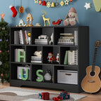 Book Shelf, 10 Cubes Storage Organizer, 3-Tier Open Shelf Wooden Bookcase, Freestanding Balck Bookshelf Cube Shelf for Bedroom, Living Room, Home Office