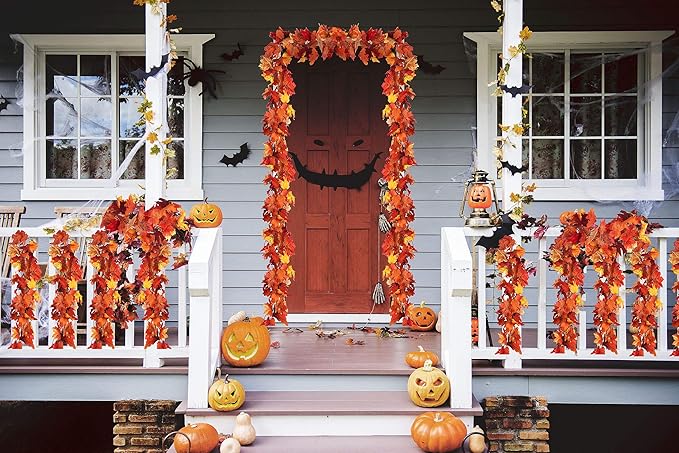 RECUTMS 2 Pack Fall Maple Garland - 5.8 FT/Pcs Autumn Hanging Fall Leave Vines for Home Garden Wedding Party Thanksgiving Dinner Fireplace Door Frame Doorway Backdrop Christmas Decor