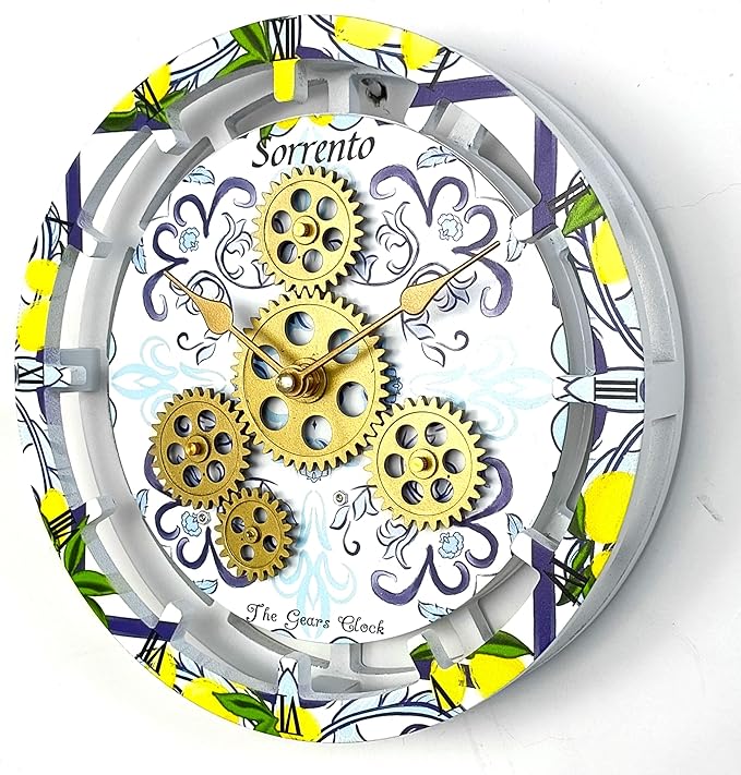 The Gears Clock Wall Clock Italy Collection with Moving Gears (Sorrento, 10 inch Round)