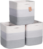 NaturalCozy Storage Cubes 11 Inch Cotton Rope Woven Baskets for Organizing, 3-Pack | Cube Storage Bin | Square Storage Baskets for Shelves Organizer, Classroom, Kids Toy Bins, Closet, Baby Nursery