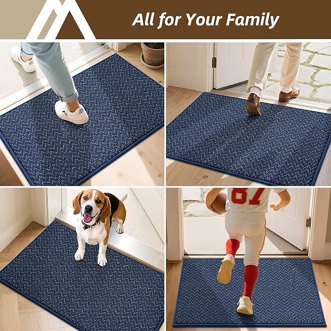 COSY HOMEER-Door-Mat 24"x36" Non Slip Absorbent Entryway Rugs Dirt Trapper Doormats Washable Entrance Mats Low Pile Welcome Floor Mat for Front Back Door and Entry Mats,Navy Blue