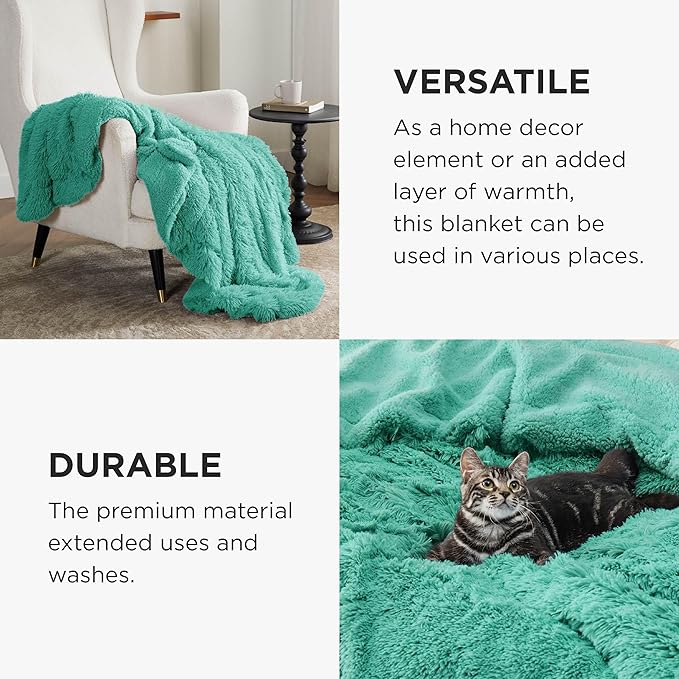 Bedsure GentleSoft Fluffy Aruba Blue King Size Blanket for Bed, Thick Soft Sherpa Faux Fur Fleece Bedding Fuzzy Plush Winter Warm Heavy Big Large King Blanket, Cozy Blue Gifts for Men Women, 108x90