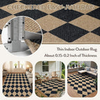 Lahome Checkered Easy Jute 5x7 Area Rugs, Washable Outdoor Patio Rug for Living Room Diamond Indoor Outdoor Carpet, Farmhouse Geometric Non Slip Black Carpet for Backyard Dining Room