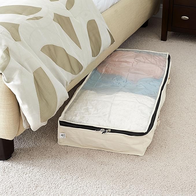 Household Essentials Cotton Canvas Under Bed Clothing and Linen Storage Bag | Natural