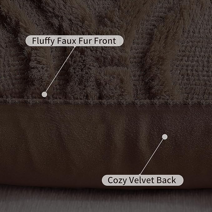 decorUhome Throw Pillow Covers 24x24 Inch Set of 2, Soft Plush Decorative Faux Fur Dark Brown Solid Couch Pillow Covers, Accent Farmhouse Neutral Square Euro Pillow Cases for Sofa Bed Living Room