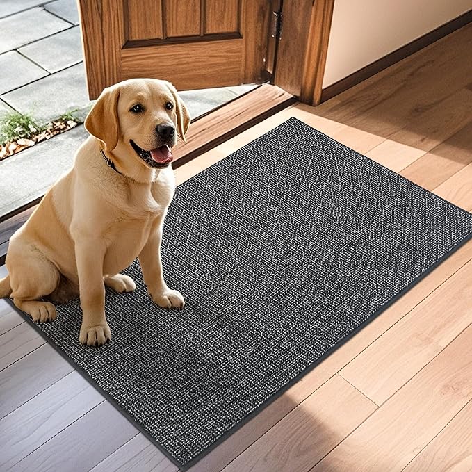 JSEI Dirt Trapper Door Mat 32"x48" Non-Slip Washable Entrance Mat, Dog Doormats, Absorbent & Fade-Resistant Floor Mats, Low Profile Welcome Mats for Entryway, Front Door, and Inside Entrance,Dark Grey