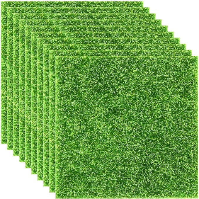 Elcoho 10 Pieces Fake Grass for Crafts Fairy Garden 6 x 6 Inches Artificial Garden Grass for Miniature Ornament Dollhouse DIY Decoration