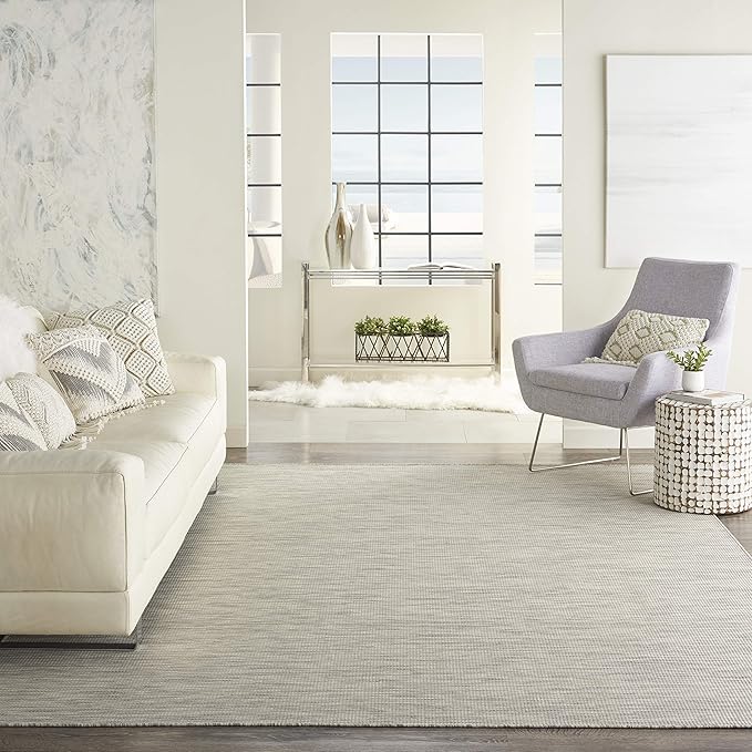 Nourison Positano Indoor-Outdoor Light Grey 7' x 10' Area Rug, Easy Cleaning, Non Shedding, Bed Room, Living Room, Dining Room, Backyard, Deck, Patio (7x10)