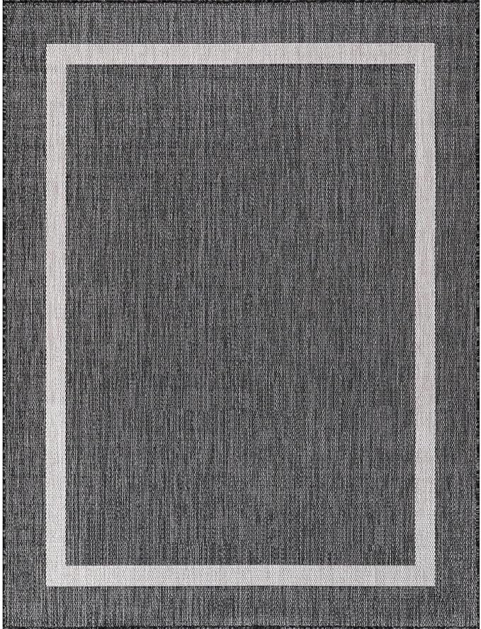 Bordered Outdoor Rug 5x7 Washable Outside Carpet for Indoor Patio Porch Waterproof Easy Cleaning Non Shedding Area Rugs Gray 5 x 7