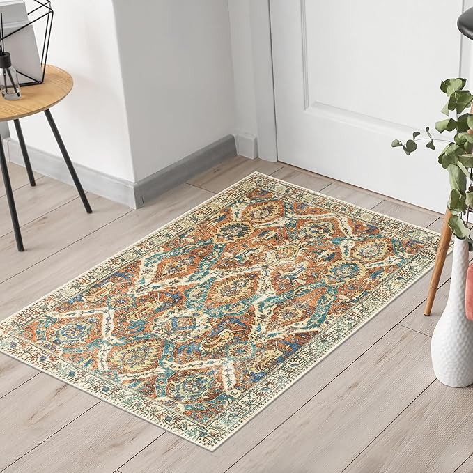 Keen Home Design 2x3 Rug - Machine Washable Entry Rug with Non-Slip Backing, Ideal for Enteryway, Kitchen, Bathroom, Laundry Room - Vintage, Easy Clean, Durable, Low Pile Rug - (2' x 3')