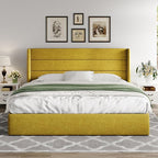 Allewie King Size Lift Up Storage Bed, Modern Wingback Headboard, Hydraulic Support, No Box Spring Needed, Olive Yellow