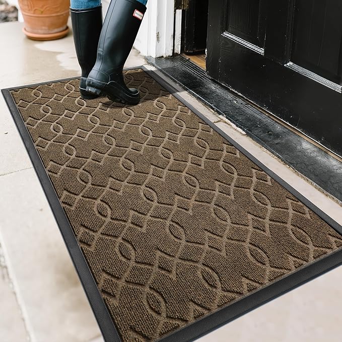 Yimobra Front Door Mat Outside Entrance, 47x24 All-Season Waterproof Welcome Matt Outdoor, All-Weather Non-Slip Doormat, Porch Patio Indoor Entrance Mat, Brown