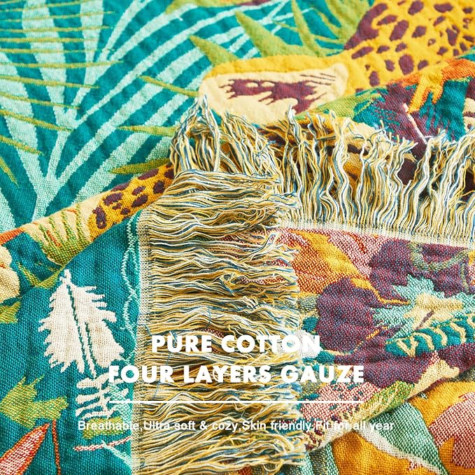 MSGKV Throw Blanket for Couch Cotton Muslin Breathable Leopard Animals Blanket 50"x60" Sofa Chair Blankets for All Seasons Lightweight Farmhouse Blankets Home Decor