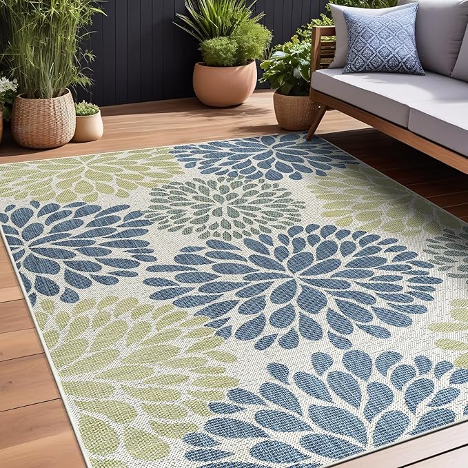 Beverly Rug Outdoor Rug 10x14 Modern Exotic Tropical Leaf Area Rugs for Indoor and Outdoor Patio Deck Porch Garden Water Resistant Washable Outside Carpet (10 x 14 Olive)