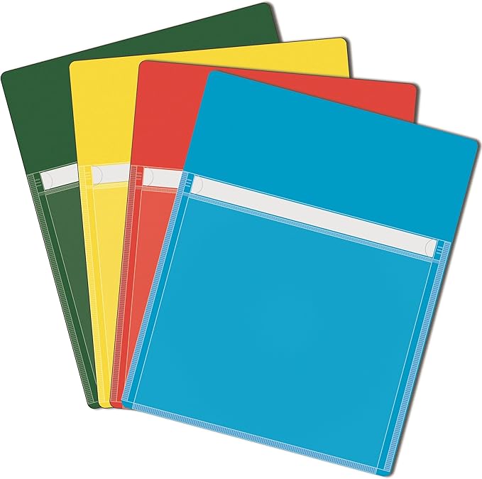 Magnetic Pocket 4 Pack – Self-Adhesive Magnetic Storage Pouch for Documents, Notes & Tools, Strong Magnet Backing for Fridge, Whiteboards, and Metal Surfaces (Assorted Colors 4Pcs)