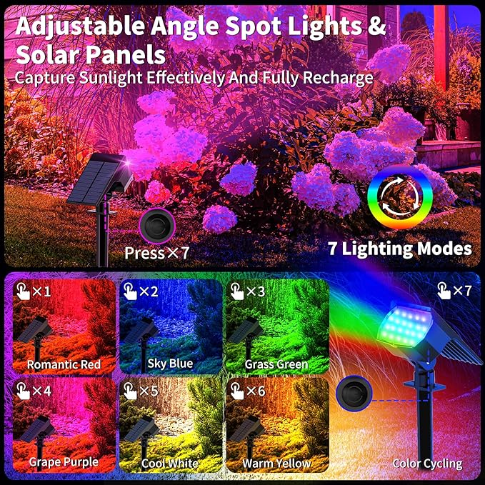 Solar Spot Lights Outdoor Color Changing, [7 Mode/12 Pack] Christmas Landscape Spotlights, Solar Lights Outdoor Waterproof, Led Powered Flood Light for Outside Pathway Yard Garden Tree Walkway