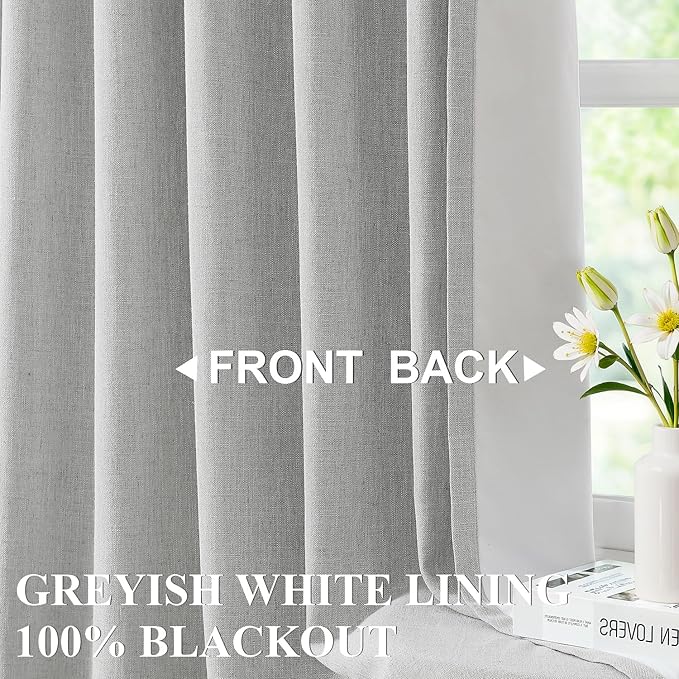 Vision Home Light Gray Pinch Pleated Full Blackout Curtains Linen Blended Room Darkening Curtain Panels 102 inch for Living Room Bedroom Thermal Insulated Pinch Pleat Drapes with Hooks 40" Wx102 Lx2