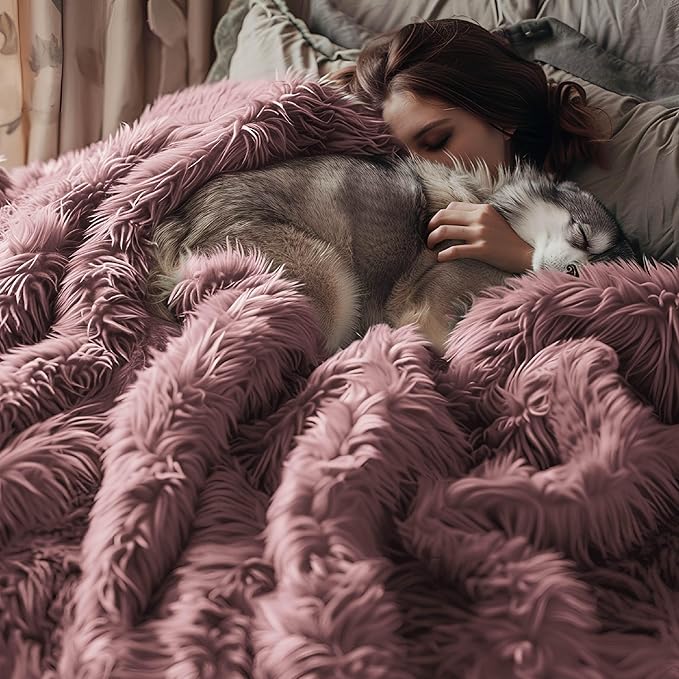 Bedsure GentleSoft Fluffy Dusty Pink Blankets Queen Size for Bed, Thick Sherpa Faux Fur Fleece Fuzzy Plush Winter Warm Soft Queen Blankets, Bedroom Decor Pink Gifts Cozy Gifts for Women Men, 90x90