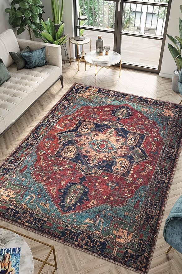 Keen Home Design 3x5 Rug - Machine Washable Entry Rug with Non-Slip Backing, Ideal for Enteryway, Kitchen, Bathroom, Laundry Room - Vintage, Easy Clean, Durable, Low Pile Rug - (3' x 5')