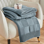 CozeCube Check Knit Throw Blanket, Dusty Blue Checkered Throw for Couch, Decorative Christmas Soft Cozy Warm Knitted Blanket for Bed Sofa Living Room, 60"X80"
